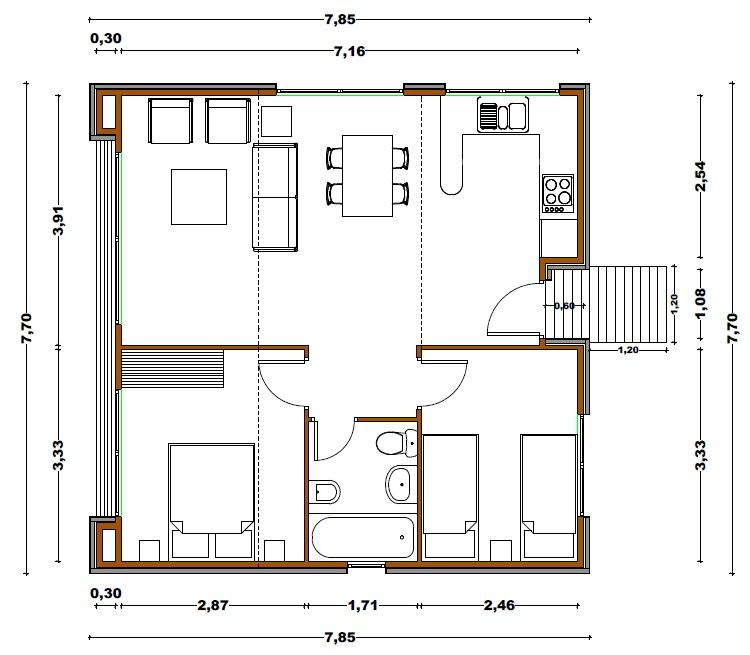 plano casa de madera en madrid 60 m2