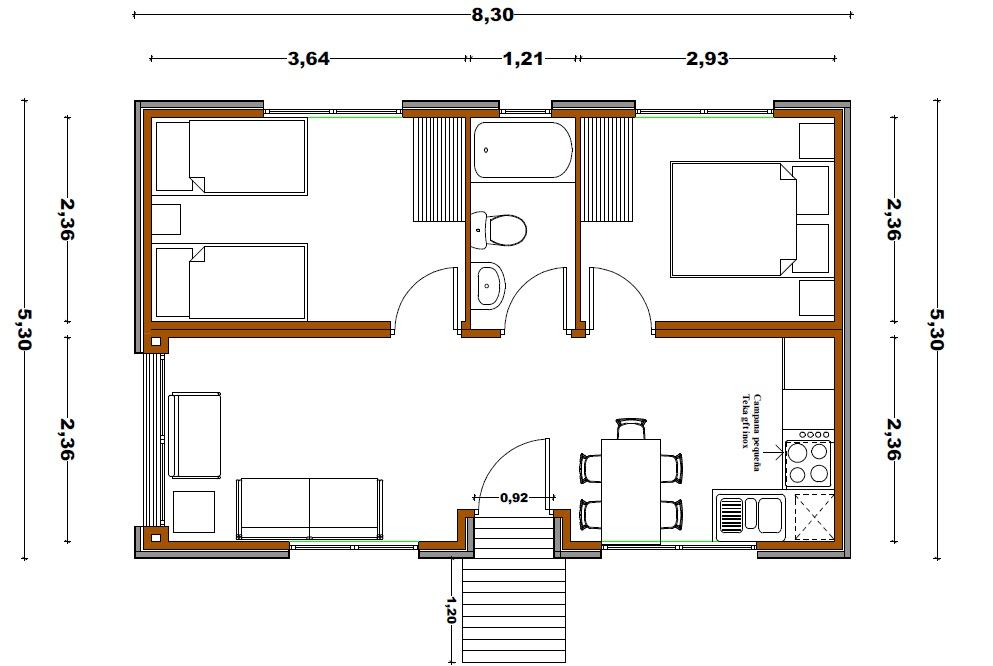 plano casa de madera en valencia 55 m2