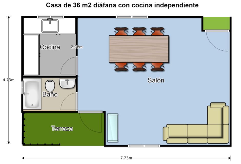 Plano de la casa de madera 36 m2