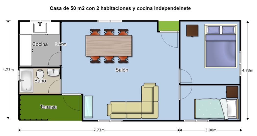 Plano de la casa de madera 50 m2