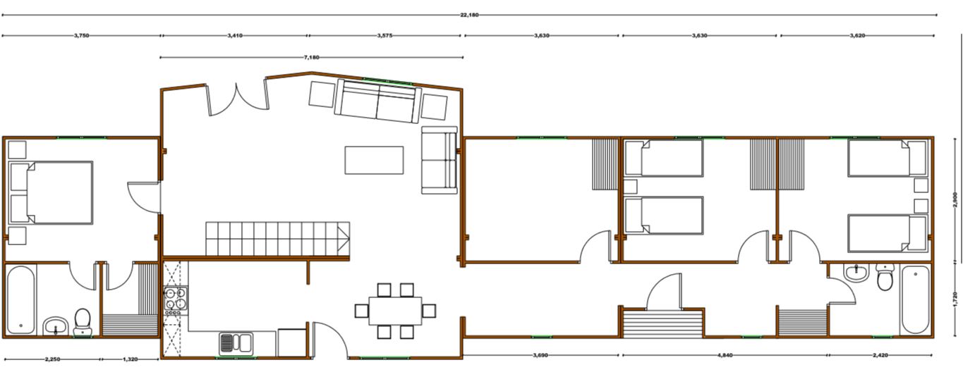 Plano casa de madera 120 m2 4 habitaciones