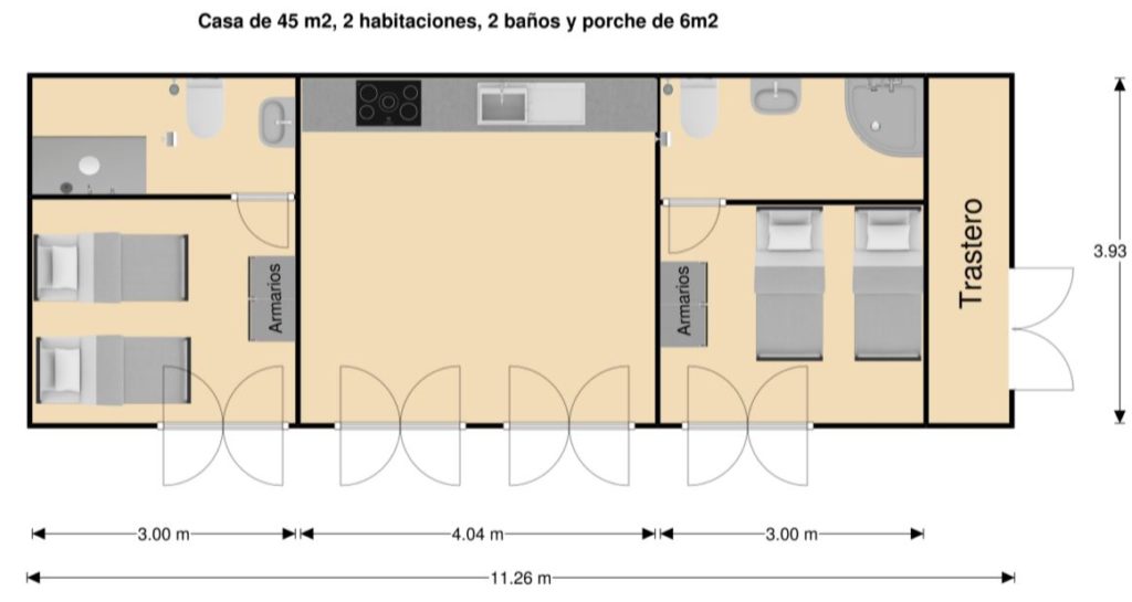 Plano casa de 45 m2 con porche